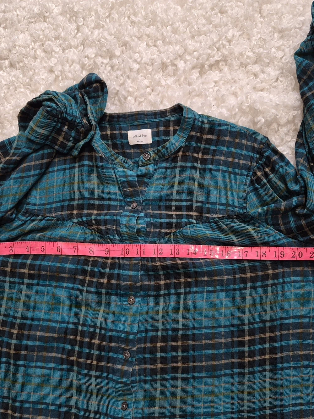 Wilfred Free Aritzia Teal Plaid Button Down Blouse Dark Academia Coquette Small - Picture 8 of 10